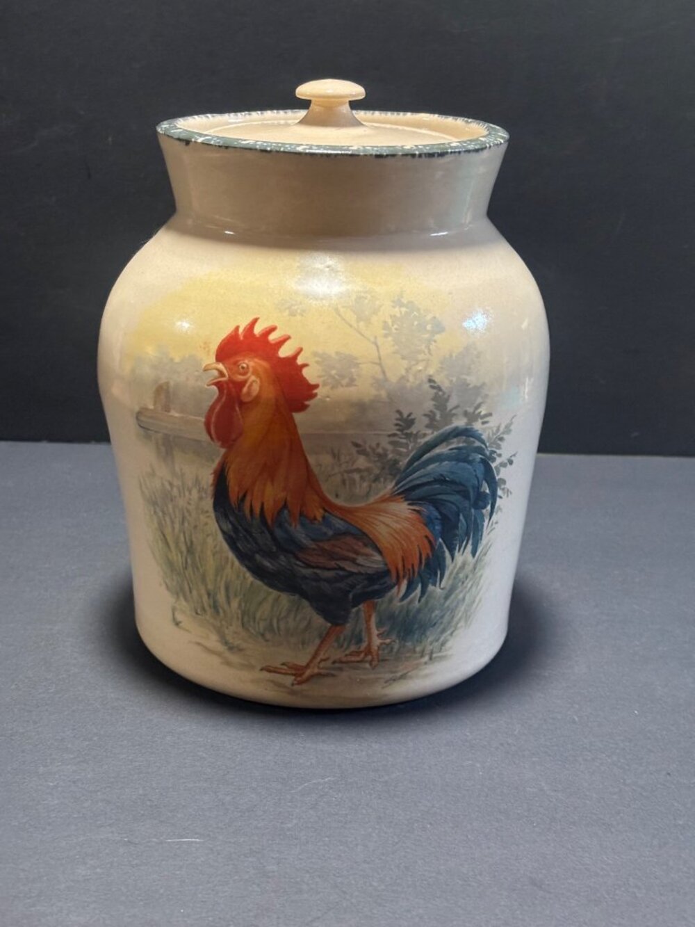 Home & Garden Party Stoneware Rooster Jar With Lid Handmade Farmhouse Decor VTG